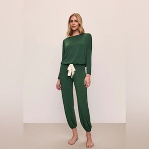 Eberjay Gisele TENCEL Modal Slouchy PJ Top in Forest Green/Ivory M